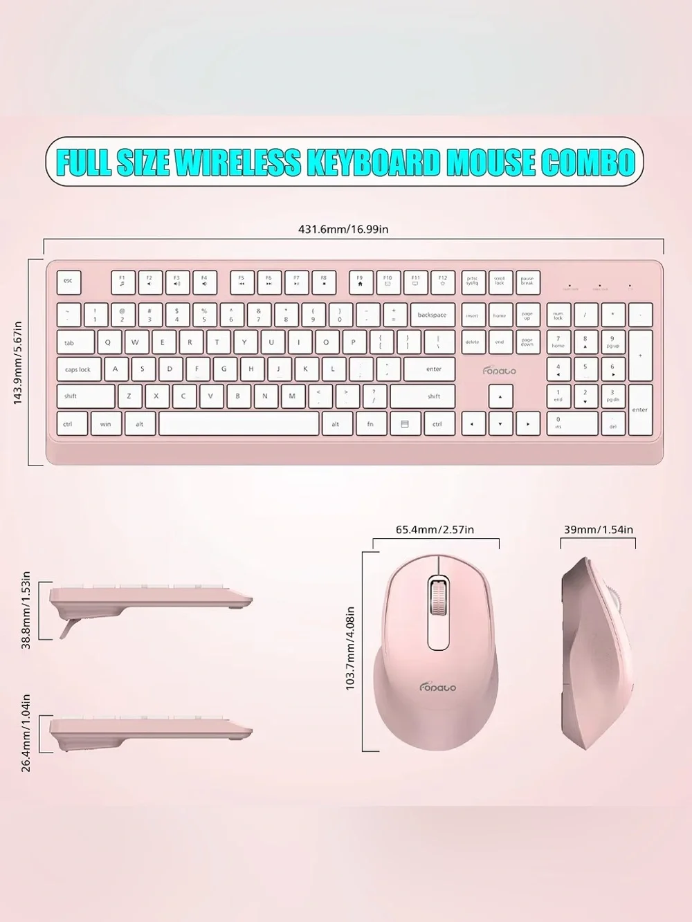 Wireless Keyboard and Mouse Combo, 2.4G USB Full Size Keyboard